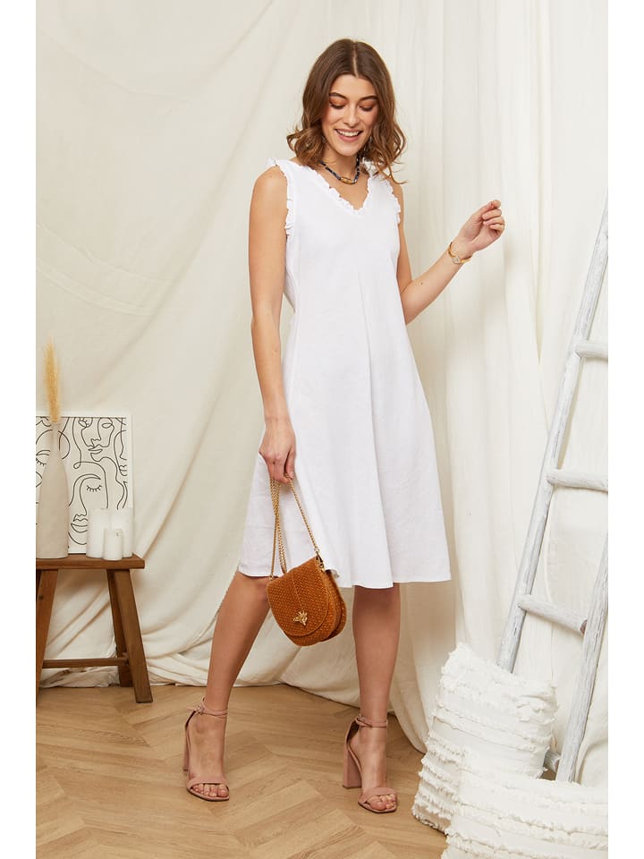 Rodier Lin Lniana sukienka w kolorze białym rozmiar: M/L