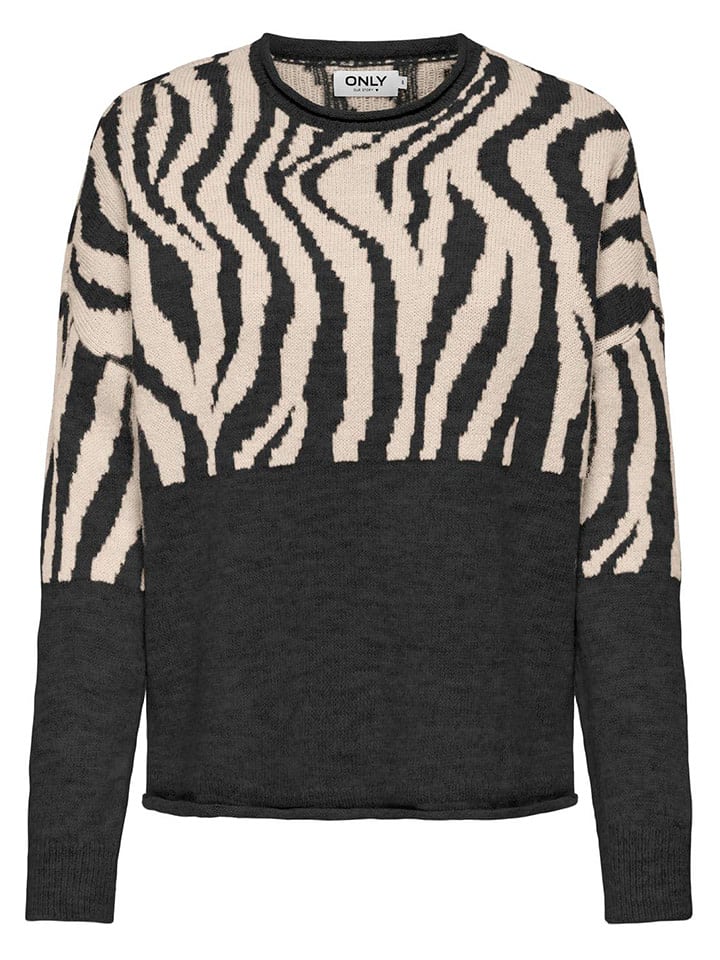 ONLY Sweter "Jade" w kolorze beżowo-czarnym rozmiar: XS
