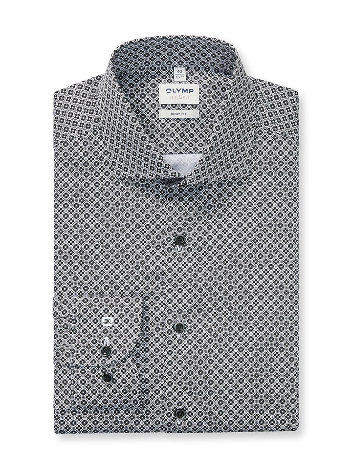 OLYMP Koszula "Level 5" - Body fit - w kolorze czarno-białym rozmiar: 39