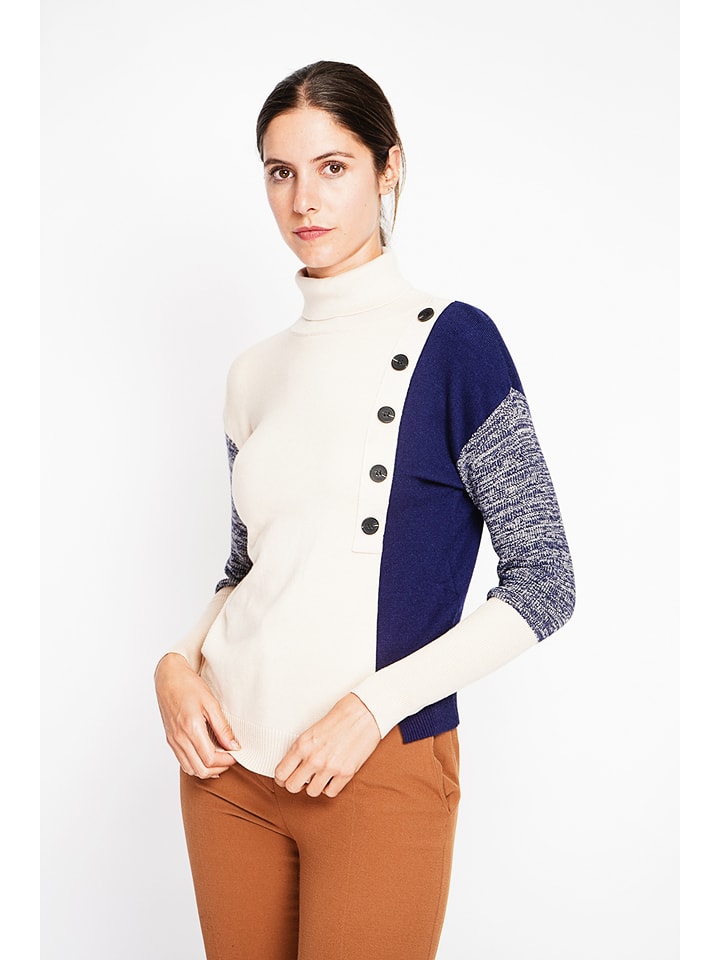 ASSUILI Sweter w kolorze kremowo-granatowym rozmiar: 40