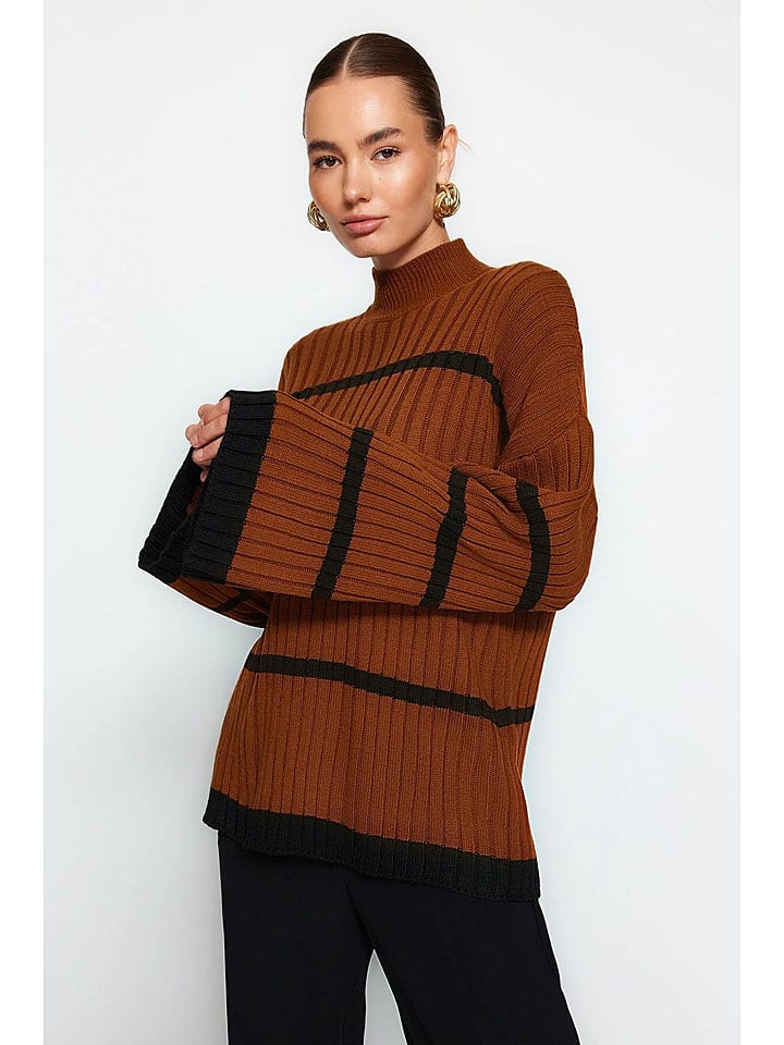 trendyol Sweter w kolorze brązowo-czarnym rozmiar: M