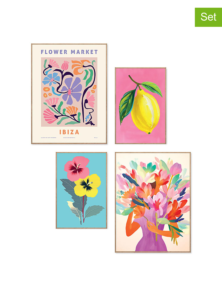 Orangewallz Druki artystyczne (4 szt.) "Bright Colour Set" w ramce rozmiar: 30x40 cm