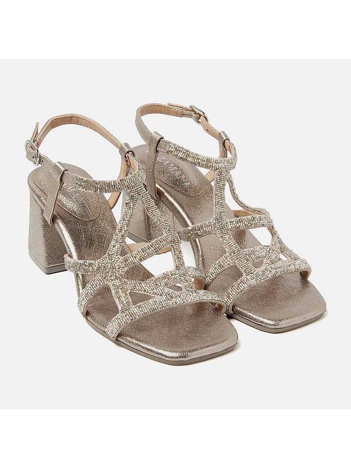 Lazamani Skórzane sandałki w kolorze złotym na obcasie rozmiar: 37