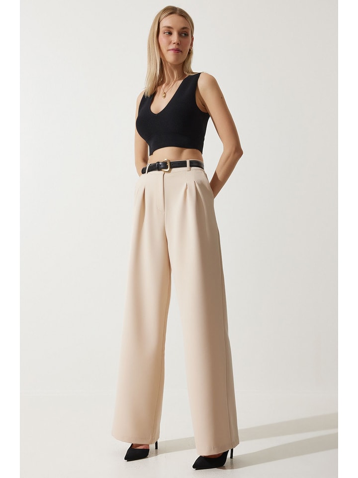 Happiness Istanbul Spodnie w kolorze kremowym rozmiar: 38