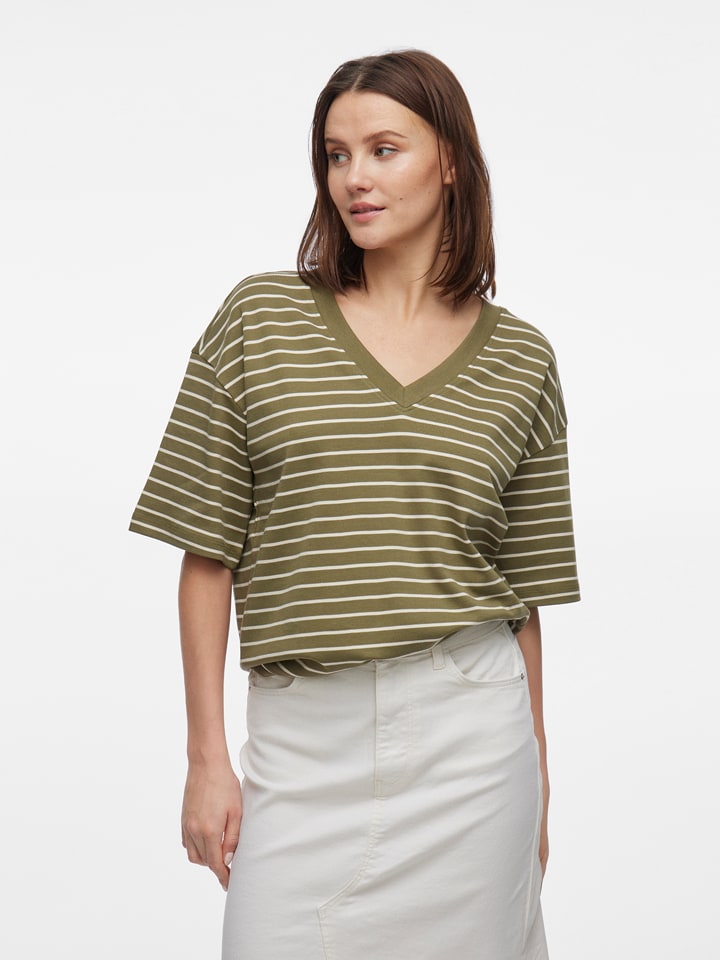 Vila Koszulka w kolorze oliwkowo-kremowym rozmiar: S