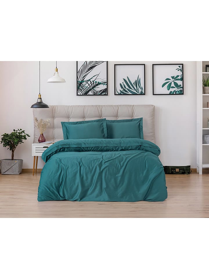 Colourful Cotton Komplet pościeli satynowej "Elegant" w kolorze morskim rozmiar: 155x220 cm