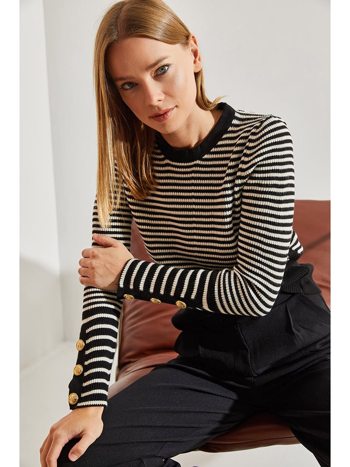 Bianco Lucci Sweter w kolorze czarno-kremowym rozmiar: onesize