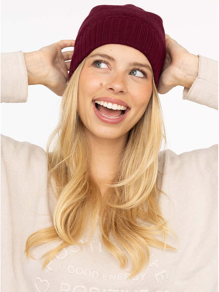 Zwillingsherz Kaszmirowa czapka w kolorze bordowym rozmiar: onesize