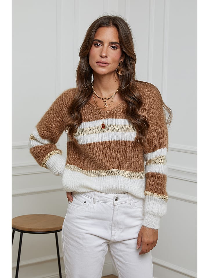 L'armoire de Suzette Sweter w kolorze karmelowo-białym rozmiar: 34/36
