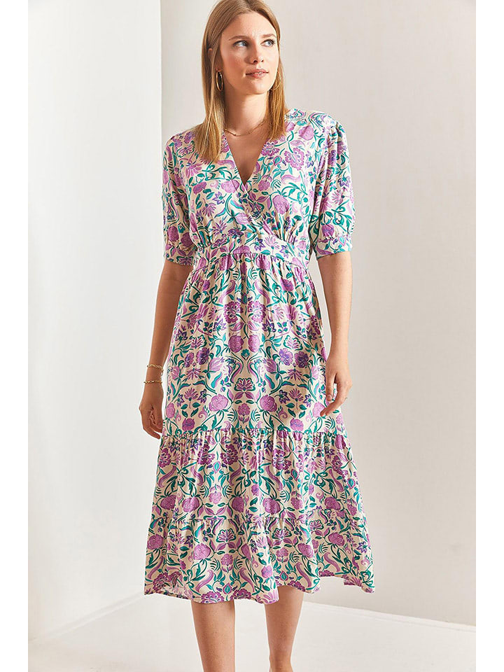 Bianco Lucci Sukienka w kolorze kremowo-fioletowo-turkusowym rozmiar: 40