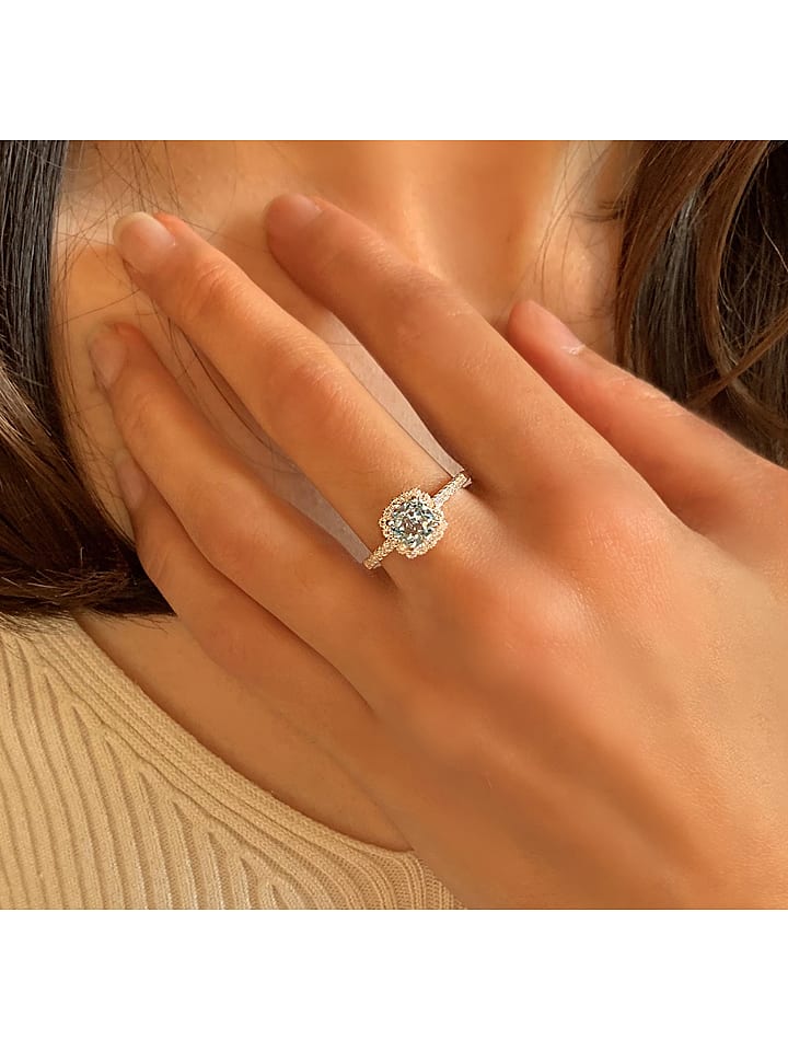 Les Petites Précieuses Srebrny pierścionek z cyrkoniami i topazem rozmiar: 54