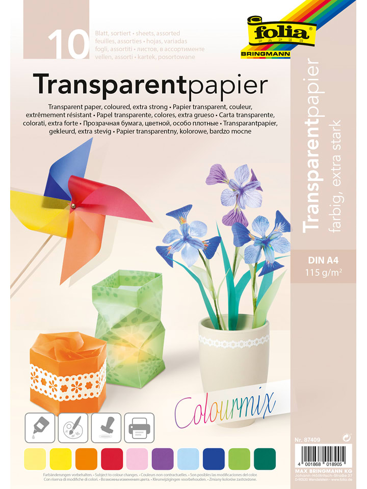 folia PAPER Papier transparentny (10 szt.) w różnych kolorach - A4 rozmiar: onesize