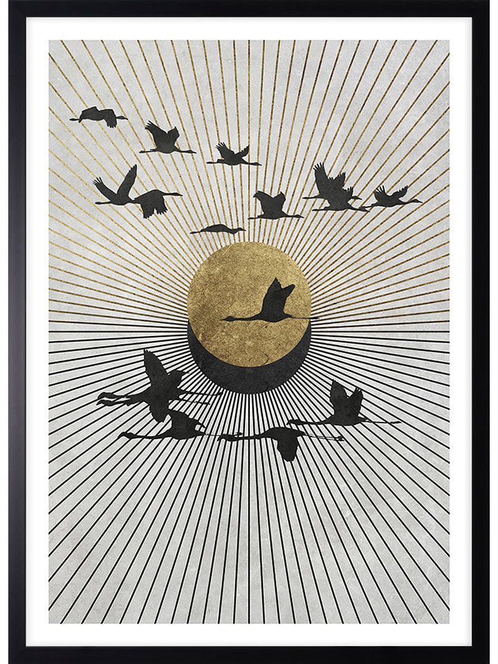 Ars Longa Druk artystyczny "Flying cranes on a zen backround" w ramce - 70 x 50 cm rozmiar: onesize