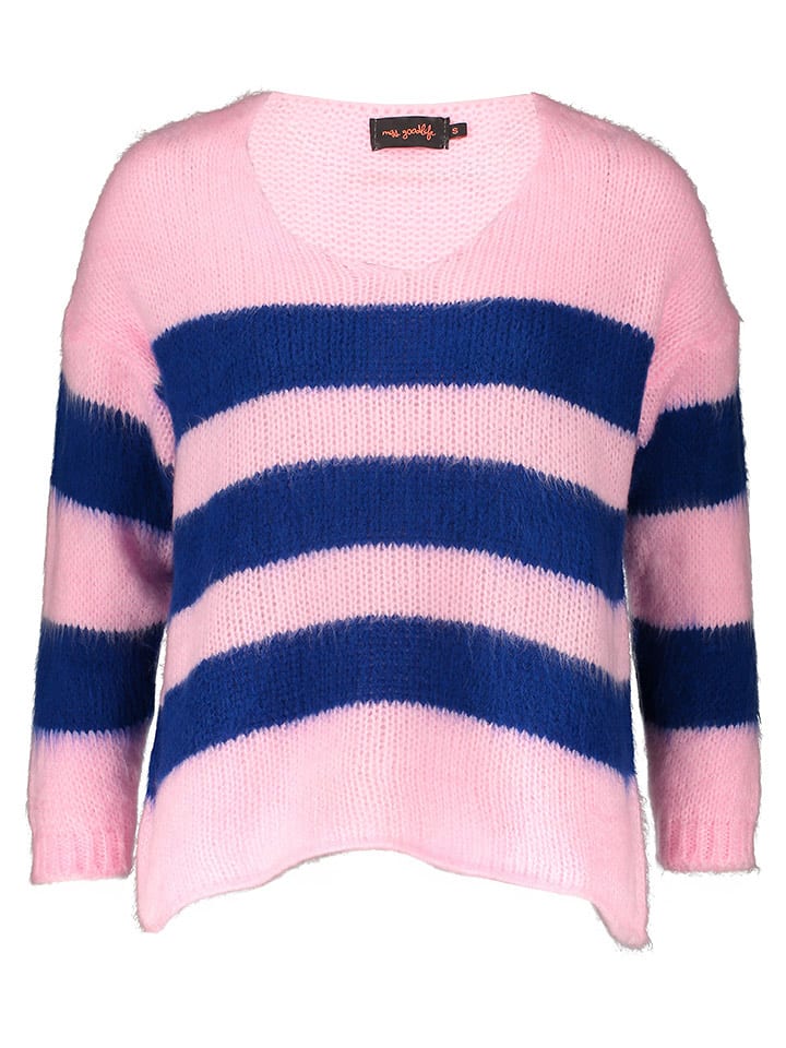 miss goodlife Sweter "Stripes" w kolorze jasnoróżowo-granatowym rozmiar: L