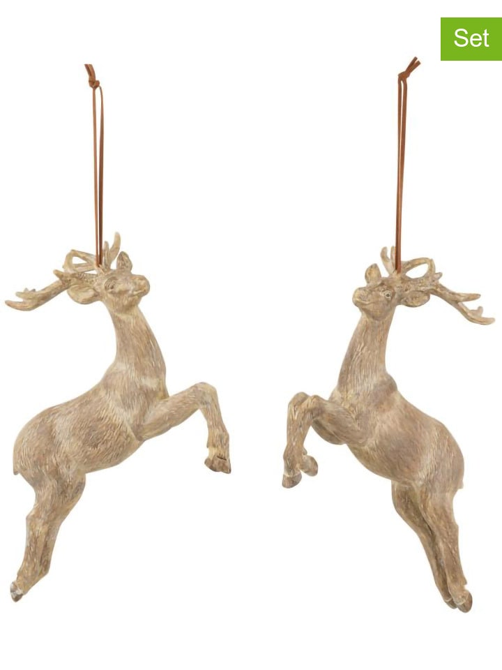 J Line Zawieszki dekoracyjne (2 szt.) "Reindeer" w kolorze beżowym - 18 x 16 x 8 cm rozmiar: onesize