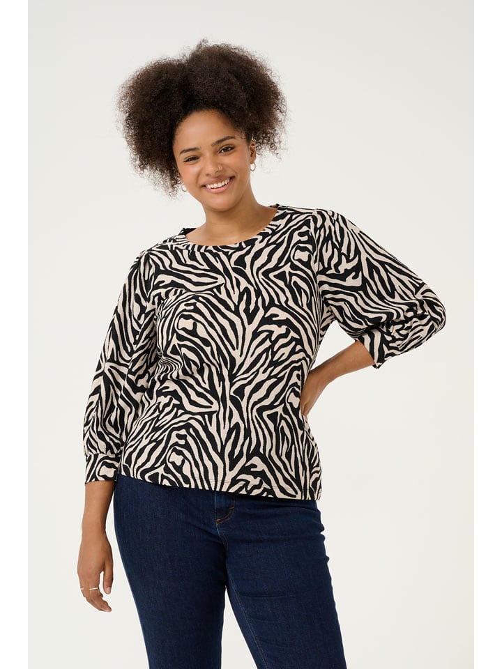 KAFFE curve Bluzka "Civena" w kolorze kremowo-czarnym rozmiar: M