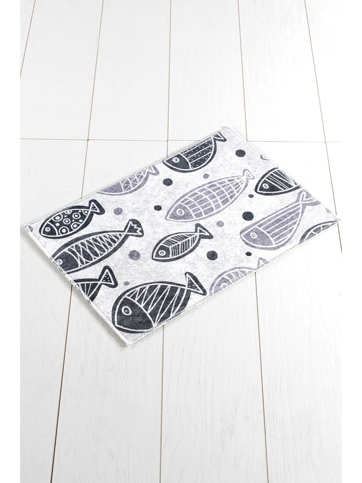 Colorful Cotton Dywanik łazienkowy "Fish" w kolorze szaro-białym rozmiar: 40x60 cm