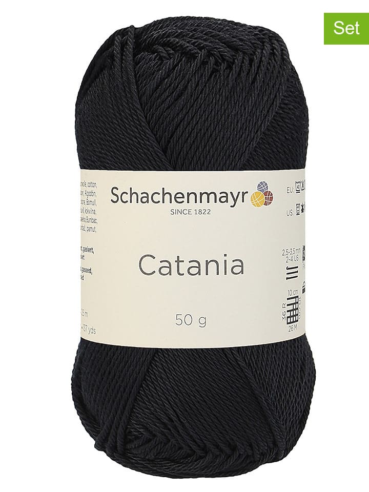 Schachenmayr since 1822 Przędza bawełniana (10 szt.) "Catania" w kolorze czarnym - 10 x 50 g rozmiar: onesize