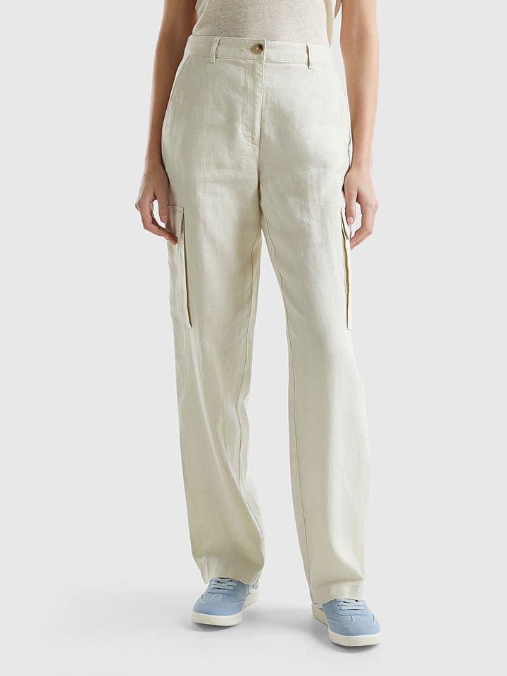 Benetton Lniane bojówki w kolorze beżowym rozmiar: 40