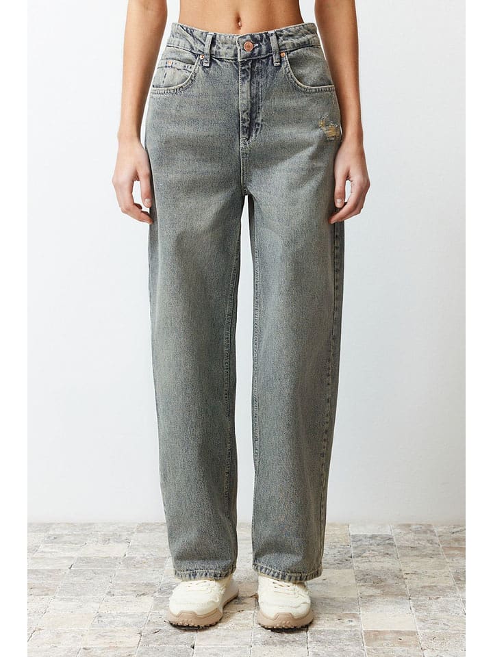 trendyol Dżinsy - Comfort fit - w kolorze szarym rozmiar: 42