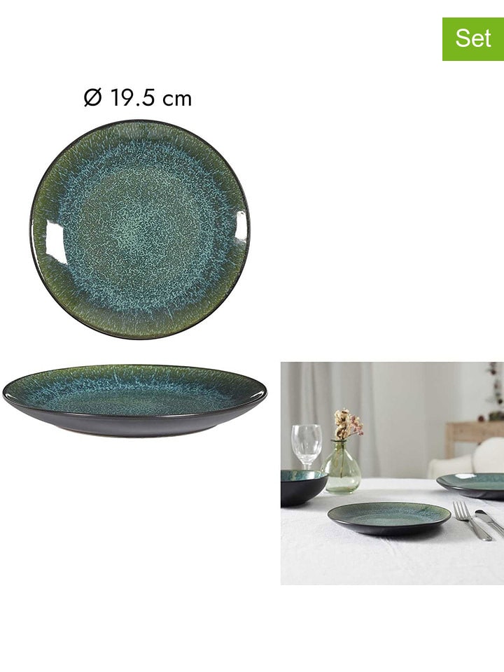 THE HOME DECO FACTORY Talerze śniadaniowe (6 szt.) "Elia" w kolorze czarno-zielonym - Ø 19,5 cm rozmiar: onesize