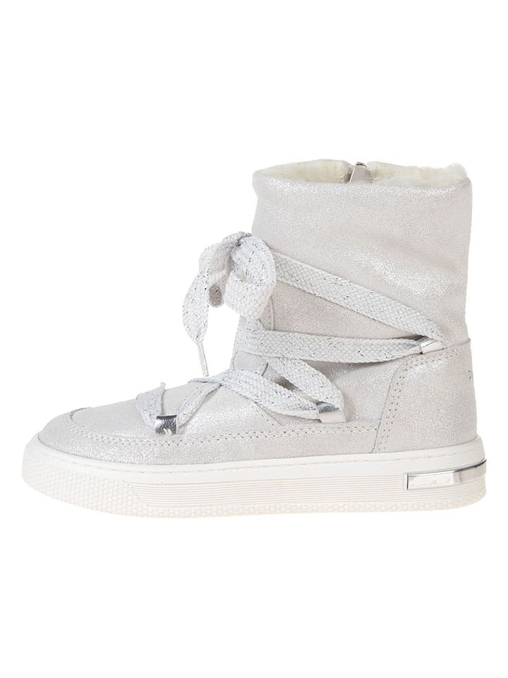 Primigi Skórzane kozaki zimowe "Stylisch" w kolorze srebrnym rozmiar: 25