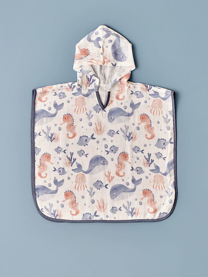 BELLA MAISON Muślinowy ręcznik kąpielowy w kolorze niebiesko-czerwonym z kapturem rozmiar: 60x60 cm