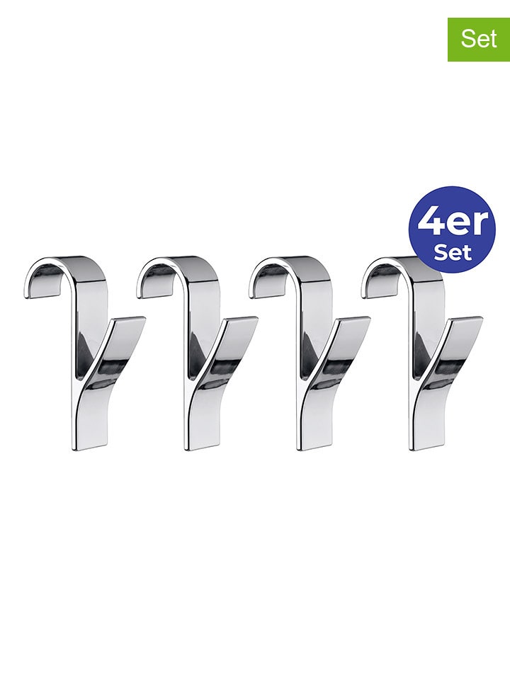 Wenko Wieszaki (4 szt.) w kolorze srebrnym na ręczniki - wys. 10,5 cm rozmiar: onesize