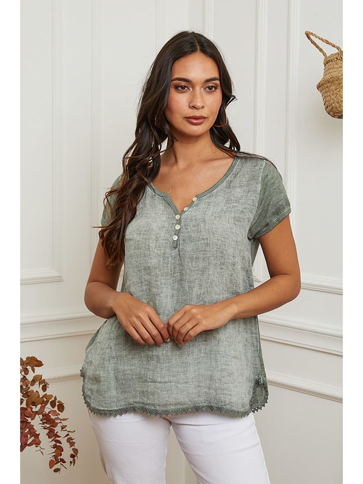 La Compagnie Du Lin Lniana koszulka w kolorze khaki rozmiar: L