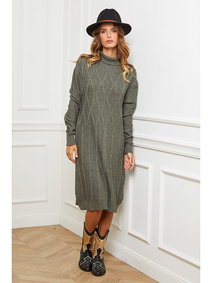 Joséfine Sukienka dzianinowa "Bernie" w kolorze oliwkowym rozmiar: M