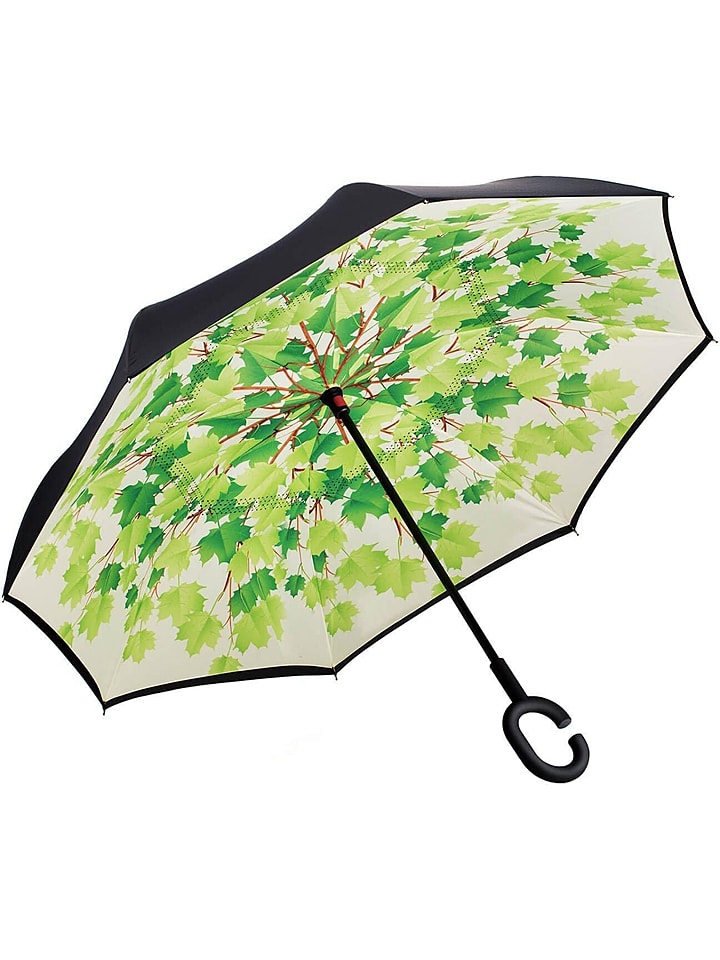 Le Monde du Parapluie Parasol odwrotny "Leaves" w kolorze czarno-zielonym - Ø 85 cm rozmiar: onesize