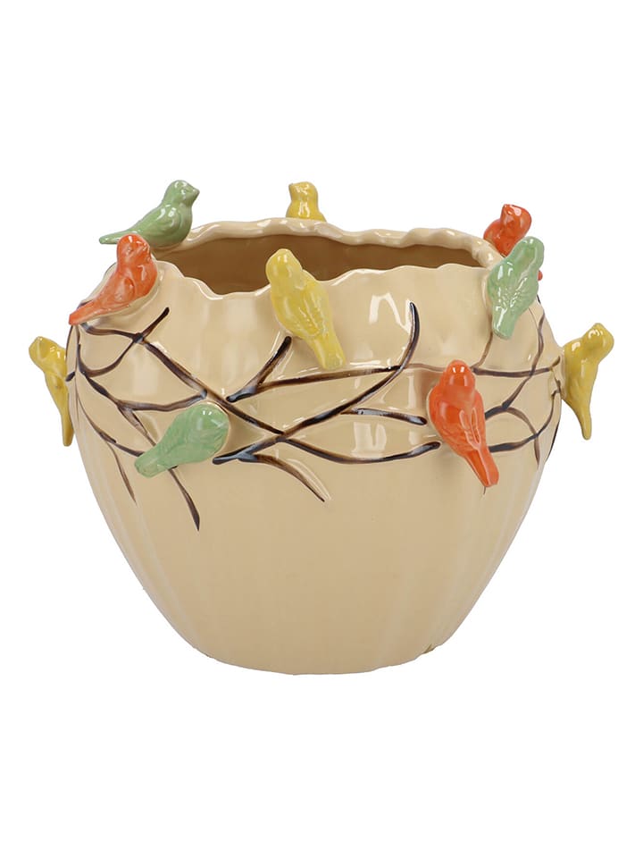 daan kromhout Doniczka "Bird" w kolorze beżowym ze wzorem - wys. 15 x Ø 19 cm rozmiar: onesize