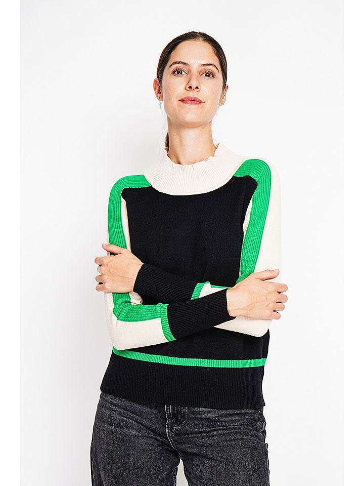 ASSUILI Sweter w kolorze czarno-biało-zielonym rozmiar: 38