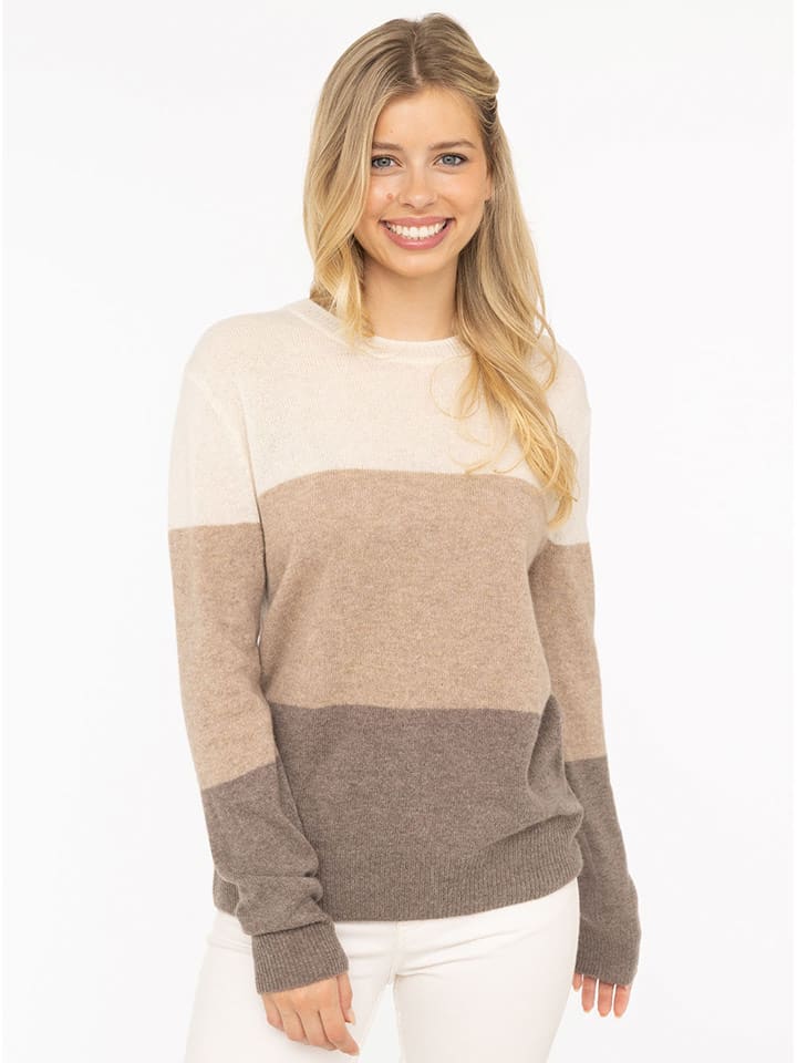 Zwillingsherz Kaszmirowy sweter w kolorze beżowo-jasnobrązowym rozmiar: S