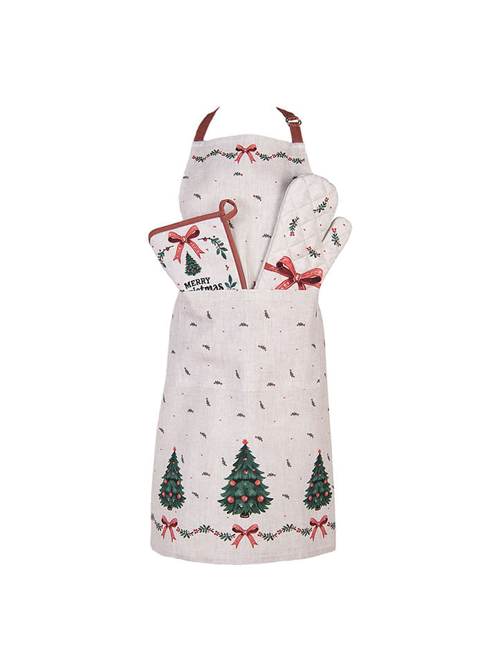 Clayre & Eef Fartuch w kolorze beżowo-zielono - 85 x 70 cm rozmiar: onesize