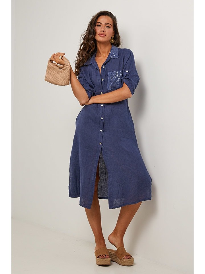 Le Monde du Lin Lniana sukienka w kolorze granatowym rozmiar: 34/36