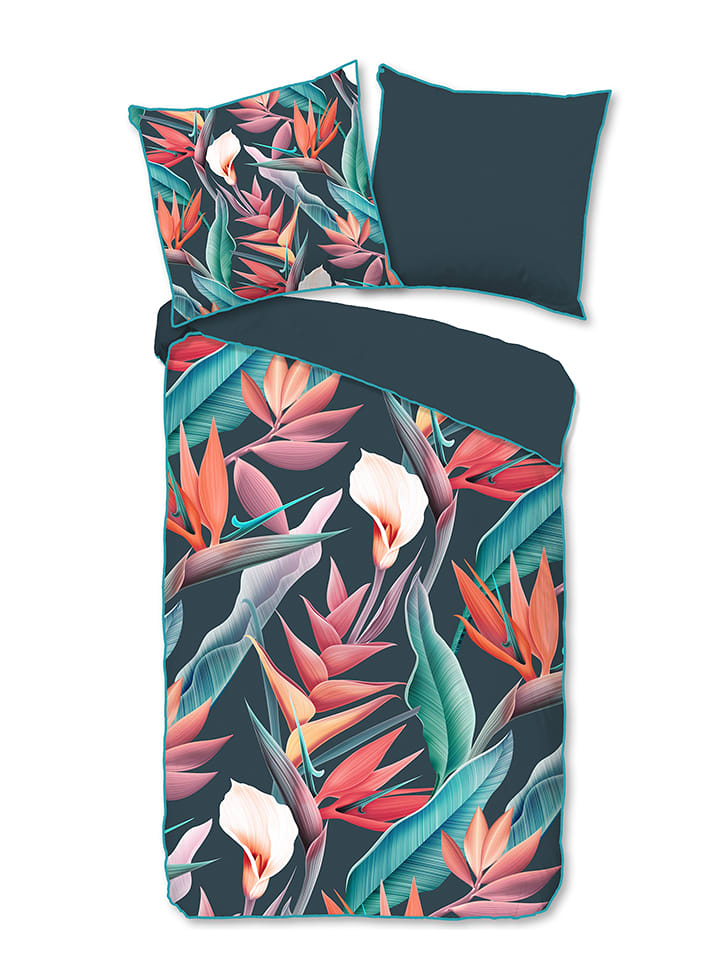 Descanso Komplet pościeli satynowej "Chloe" w kolorze morskim ze wzorem rozmiar: 200x200 cm