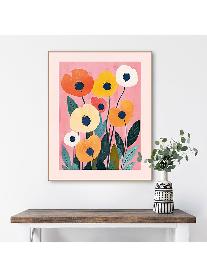 Orangewallz Druk artystyczny "Cheerful Flowers" w ramce rozmiar: 40x50 cm