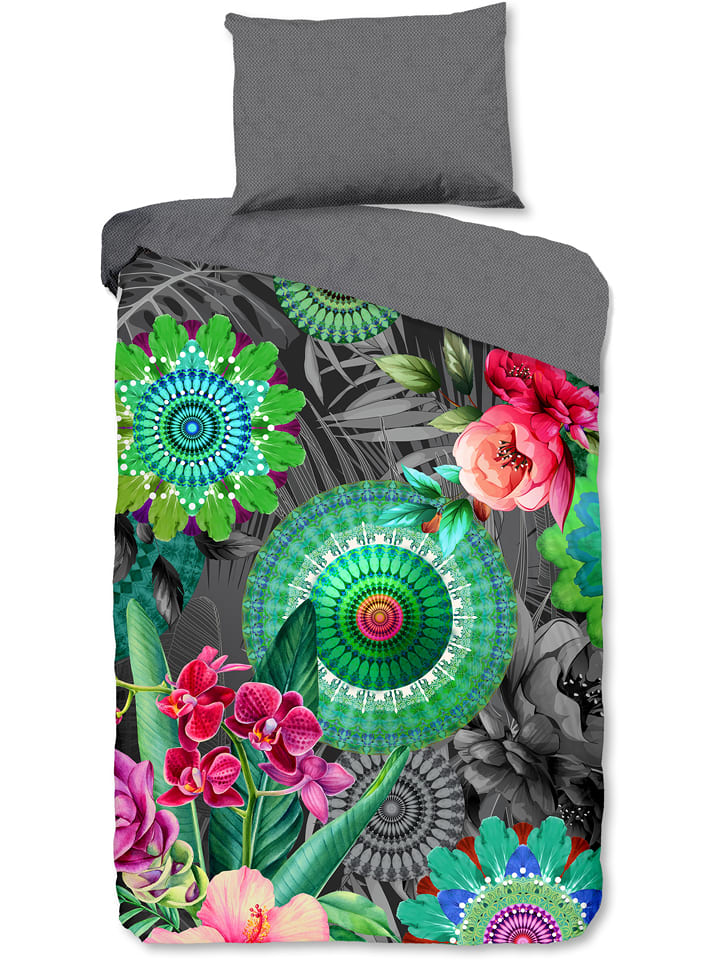 Hip Komplet pościeli satynowej "Thirze" w kolorze szarym ze wzorem rozmiar: 155x220 cm