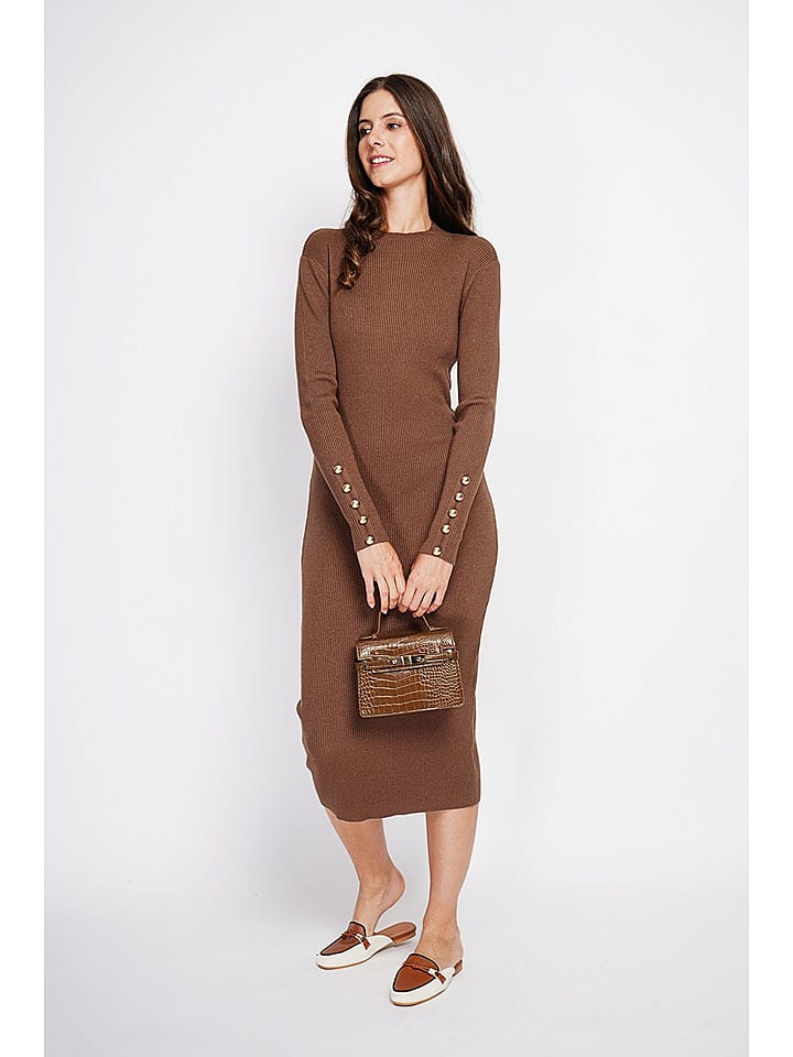ASSUILI Sukienka dzianinowa w kolorze brązowym rozmiar: 38