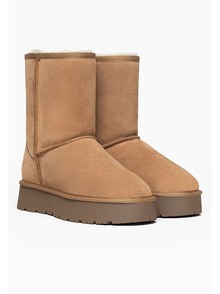 Gooce Skórzane kozaki zimowe "Fairfield" w kolorze beżowym rozmiar: 38