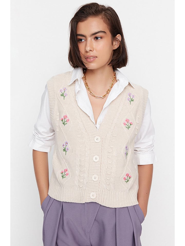 trendyol Kamizelka dzianinowa w kolorze kremowym rozmiar: L