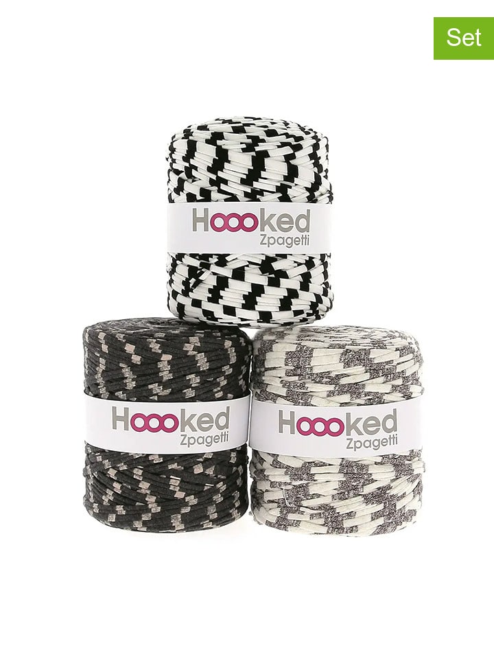 Hoooked 3-częściowy zestaw przędzy "Zpagetti" w kolorze granatowym -szaro rozmiar: onesize