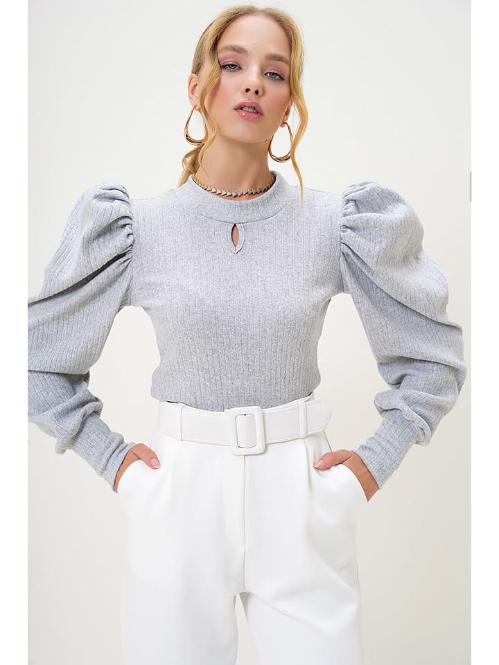 Trend Alaçatı Stili Bluzka w kolorze szarym rozmiar: L