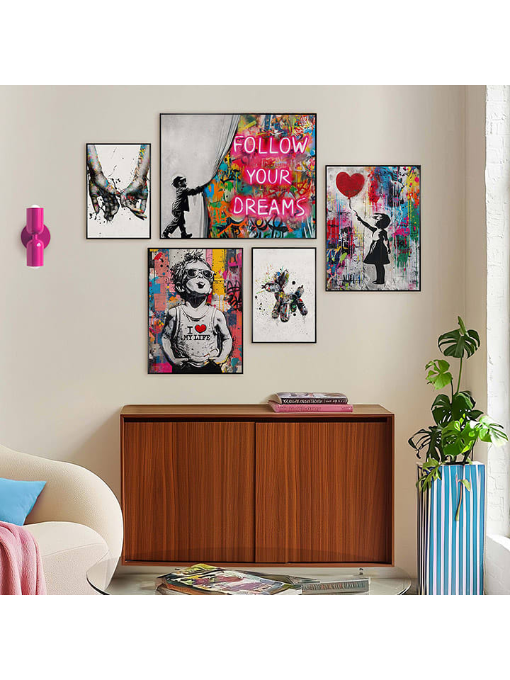 Orangewallz Druki artystyczne (5 szt.) "Streetart Loving Dreams" w ramce rozmiar: 40x50 cm