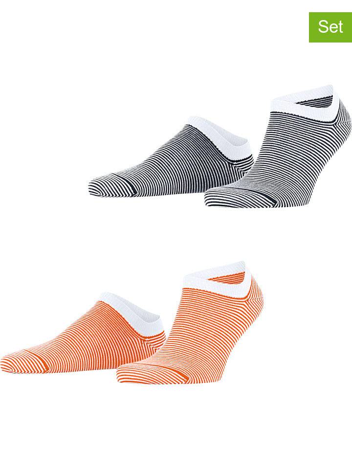 ESPRIT Skarpety (2 pary) "Allover" w kolorze pomarańczowo-biało-granatowym rozmiar: 39-42