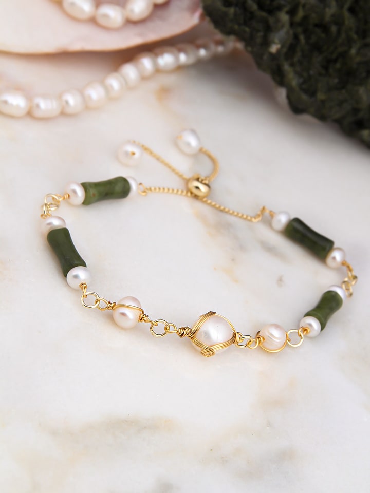 L'Atelier de Gaia Pozłacana bransoletka z jadeitem i perłami rozmiar: onesize