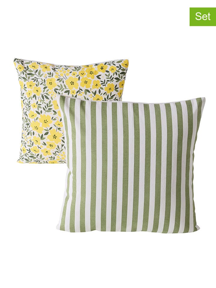 Boltze Poduszki (2 szt.) "Mayla" w kolorze biało-oliwkowo-żółtym - 40 x 40 cm rozmiar: onesize