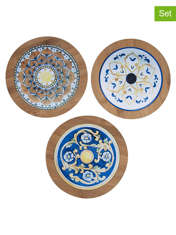 Villa d´Este Podstawki (3 szt.) "Sicilia" w kolorze jasnobrązowo-niebieskim - Ø 16 cm rozmiar: onesize