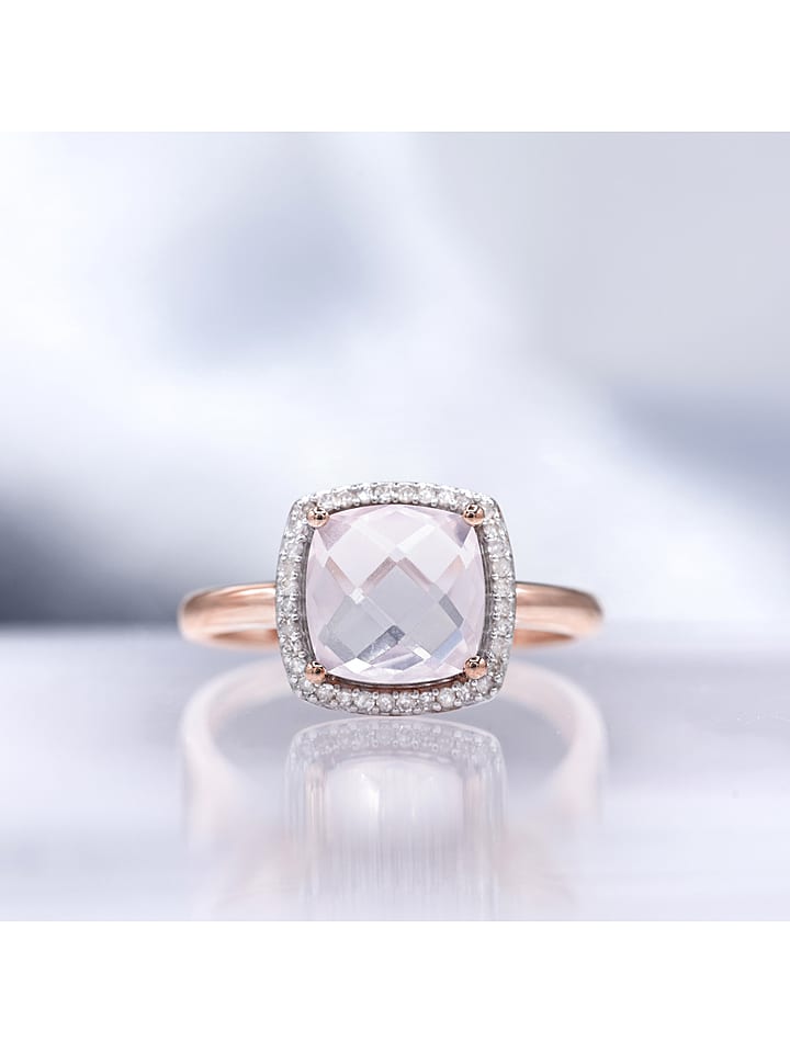 DIAMOND & CO Złoty pierścionek "Quartissime" z diamentami i kwarcem różowym rozmiar: 56